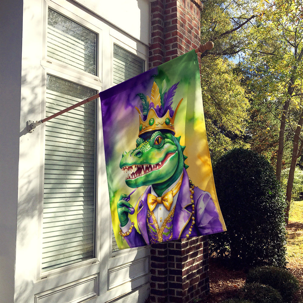 Alligator King of Mardi Gras House Flag 28x40 Porch Sleeve Pole Decorative Outside Yard Banner Artwork Wall Hanging, Polyester