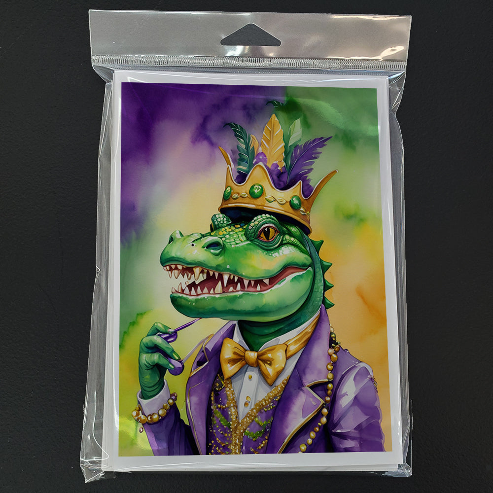 Alligator King of Mardi Gras Greeting Cards Pack of 8 Blank Cards with Envelopes Whimsical A7 Size 5x7