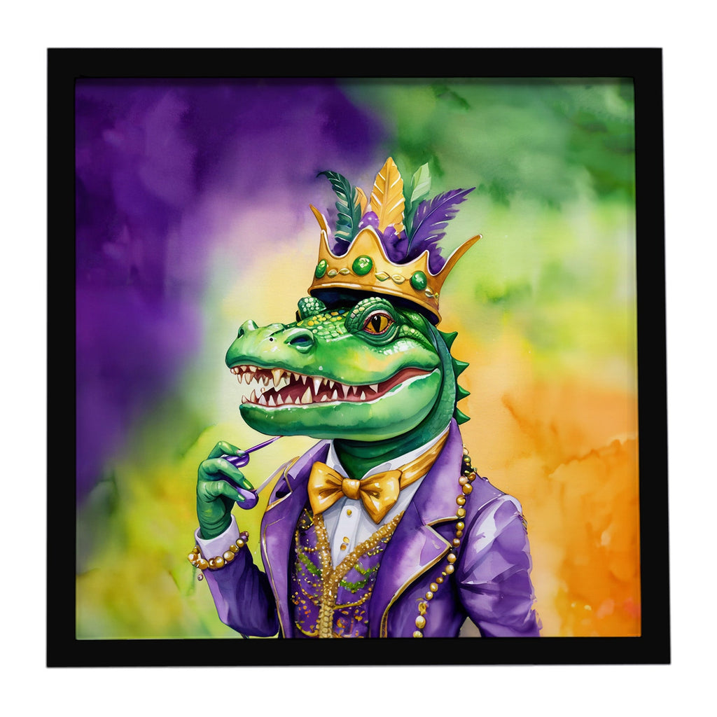 Alligator King of Mardi Gras Framed Metal Print Bathroom, Kitchen, Office, Home Decor Wall Art Ready to Hang, Square, 8X8