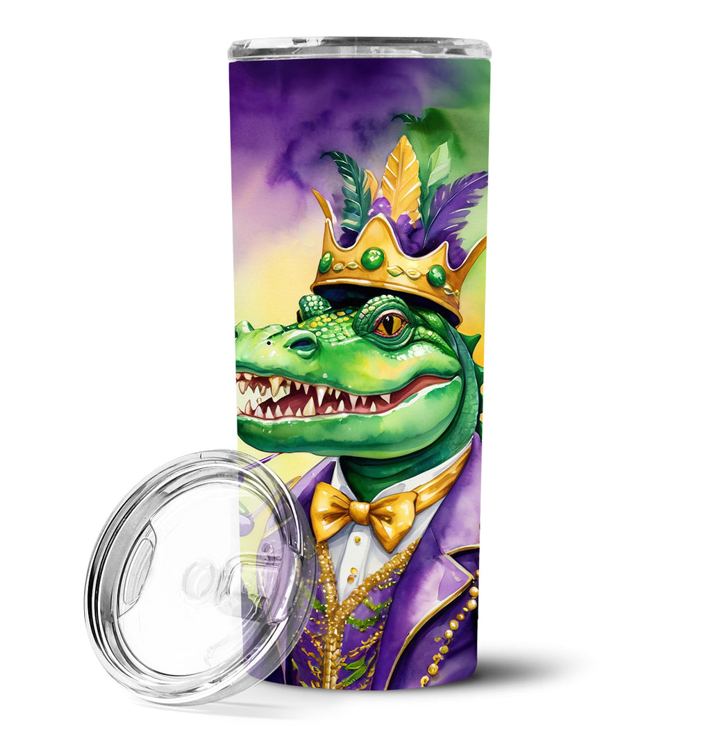 Alligator King of Mardi Gras Stainless Steel Skinny Tumbler 20 oz Vacuum Double Walled Reusable Insulated Travel Cup