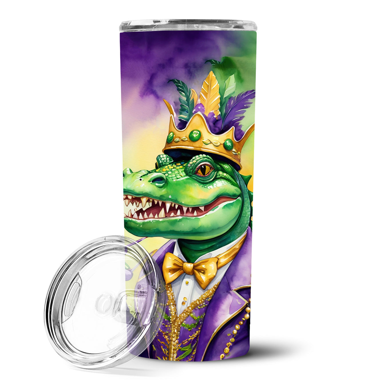 Alligator King of Mardi Gras Stainless Steel Skinny Tumbler 20 oz Vacuum Double Walled Reusable Insulated Travel Cup