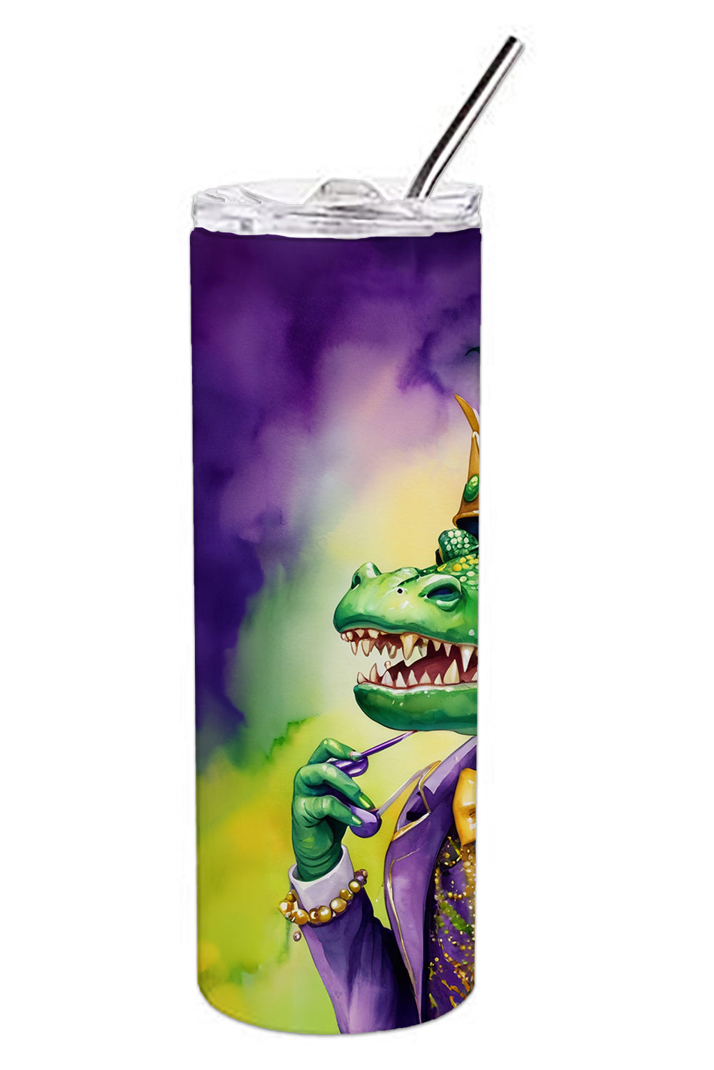 Alligator King of Mardi Gras Stainless Steel Skinny Tumbler 20 oz Vacuum Double Walled Reusable Insulated Travel Cup