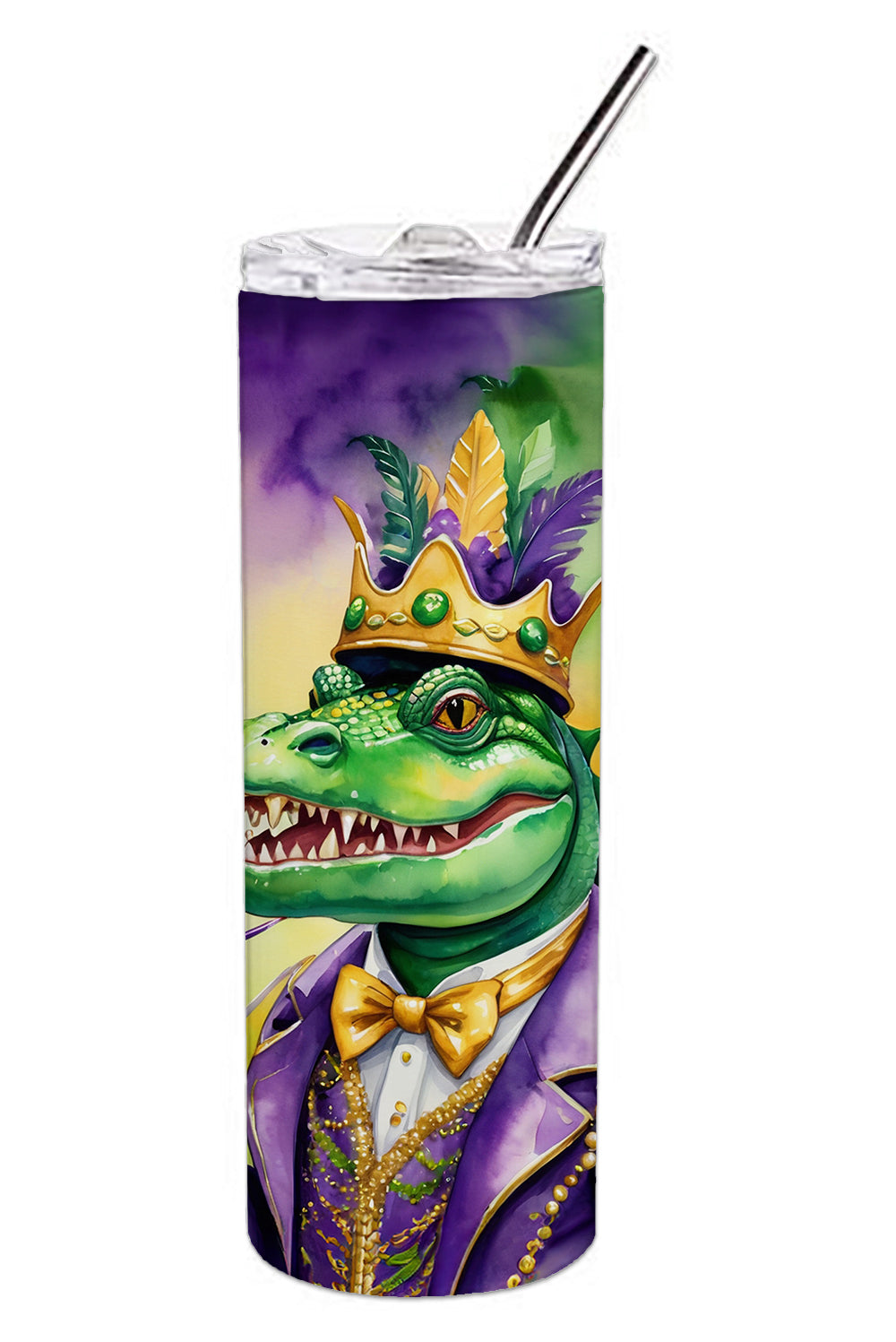 Alligator King of Mardi Gras Stainless Steel Skinny Tumbler 20 oz Vacuum Double Walled Reusable Insulated Travel Cup