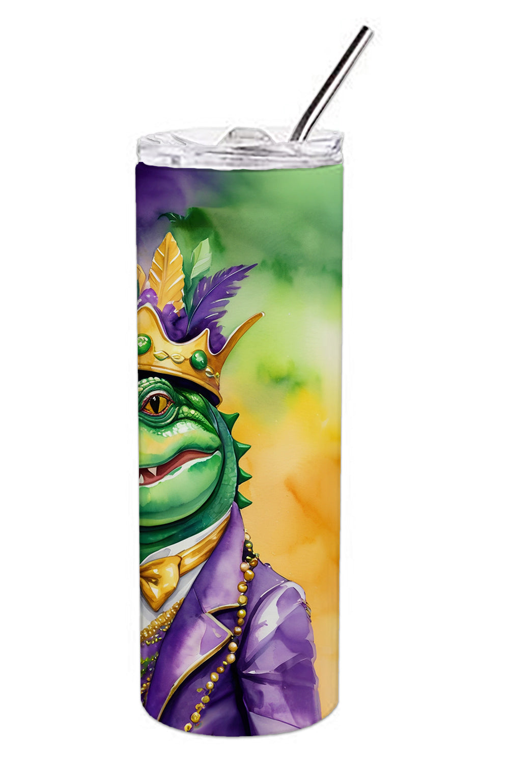 Alligator King of Mardi Gras Stainless Steel Skinny Tumbler 20 oz Vacuum Double Walled Reusable Insulated Travel Cup