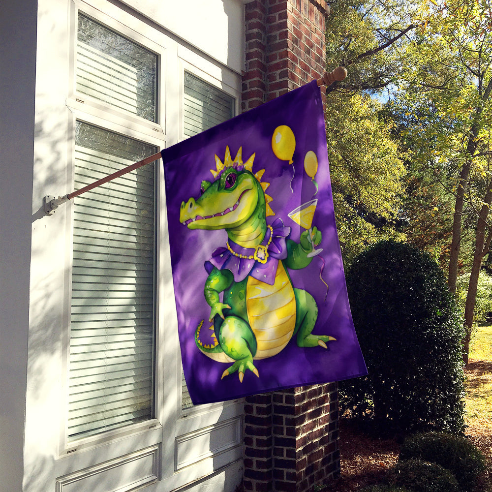 Alligator Mardi Gras House Flag 28x40 Porch Sleeve Pole Decorative Outside Yard Banner Artwork Wall Hanging, Polyester