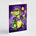 Alligator Mardi Gras Greeting Cards Pack of 8 Blank Cards with Envelopes Whimsical A7 Size 5x7