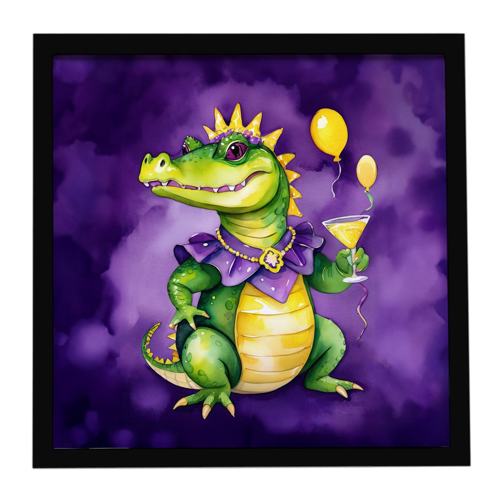 Alligator Mardi Gras Framed Metal Print Bathroom, Kitchen, Office, Home Decor Wall Art Ready to Hang, Square, 8X8