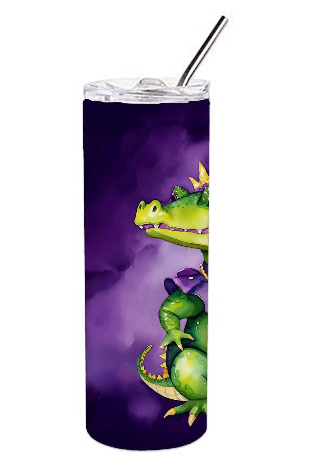 Alligator Mardi Gras Stainless Steel Skinny Tumbler 20 oz Vacuum Double Walled Reusable Insulated Travel Cup