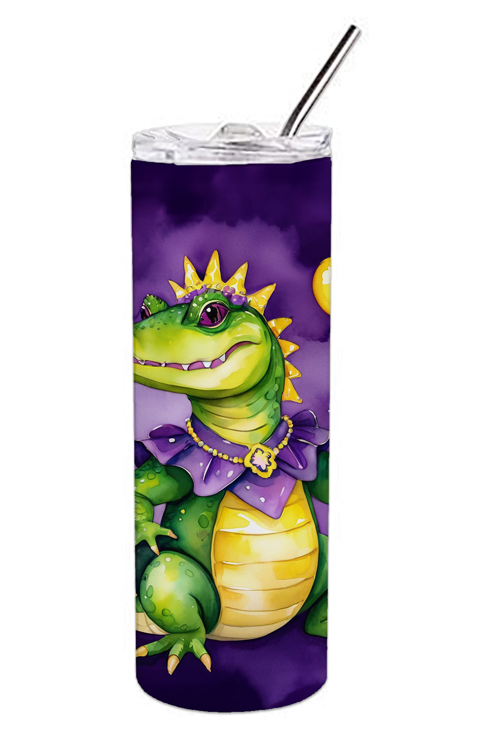 Alligator Mardi Gras Stainless Steel Skinny Tumbler 20 oz Vacuum Double Walled Reusable Insulated Travel Cup