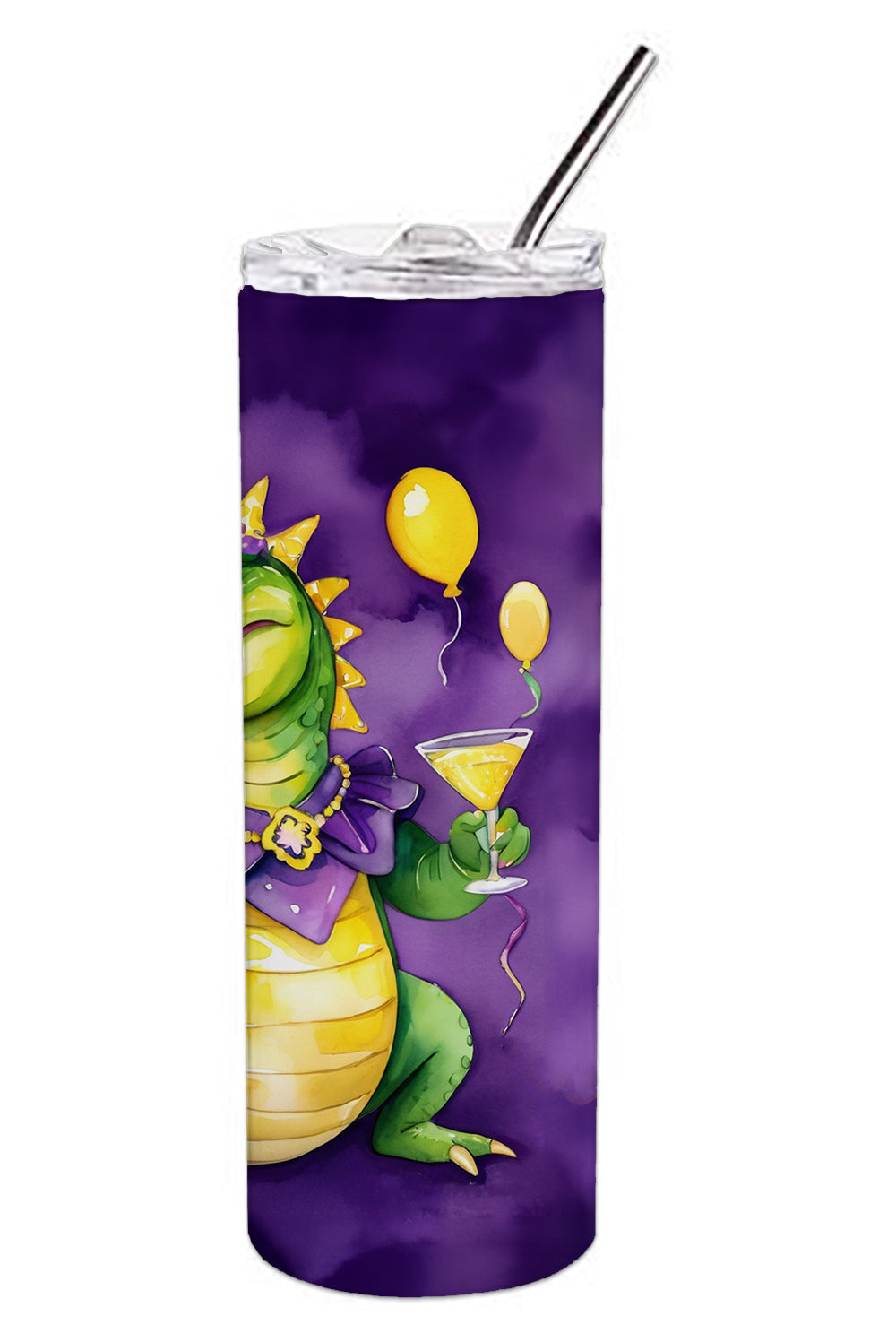 Alligator Mardi Gras Stainless Steel Skinny Tumbler 20 oz Vacuum Double Walled Reusable Insulated Travel Cup