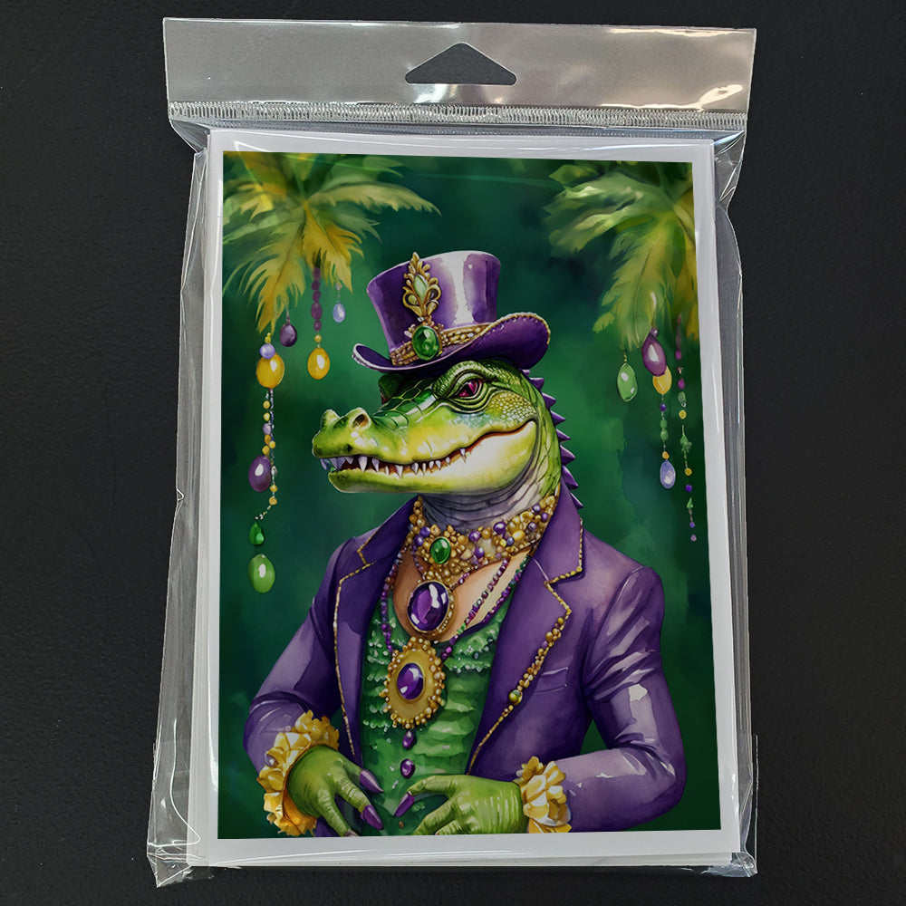 Alligator King of Mardi Gras Greeting Cards Pack of 8 Blank Cards with Envelopes Whimsical A7 Size 5x7