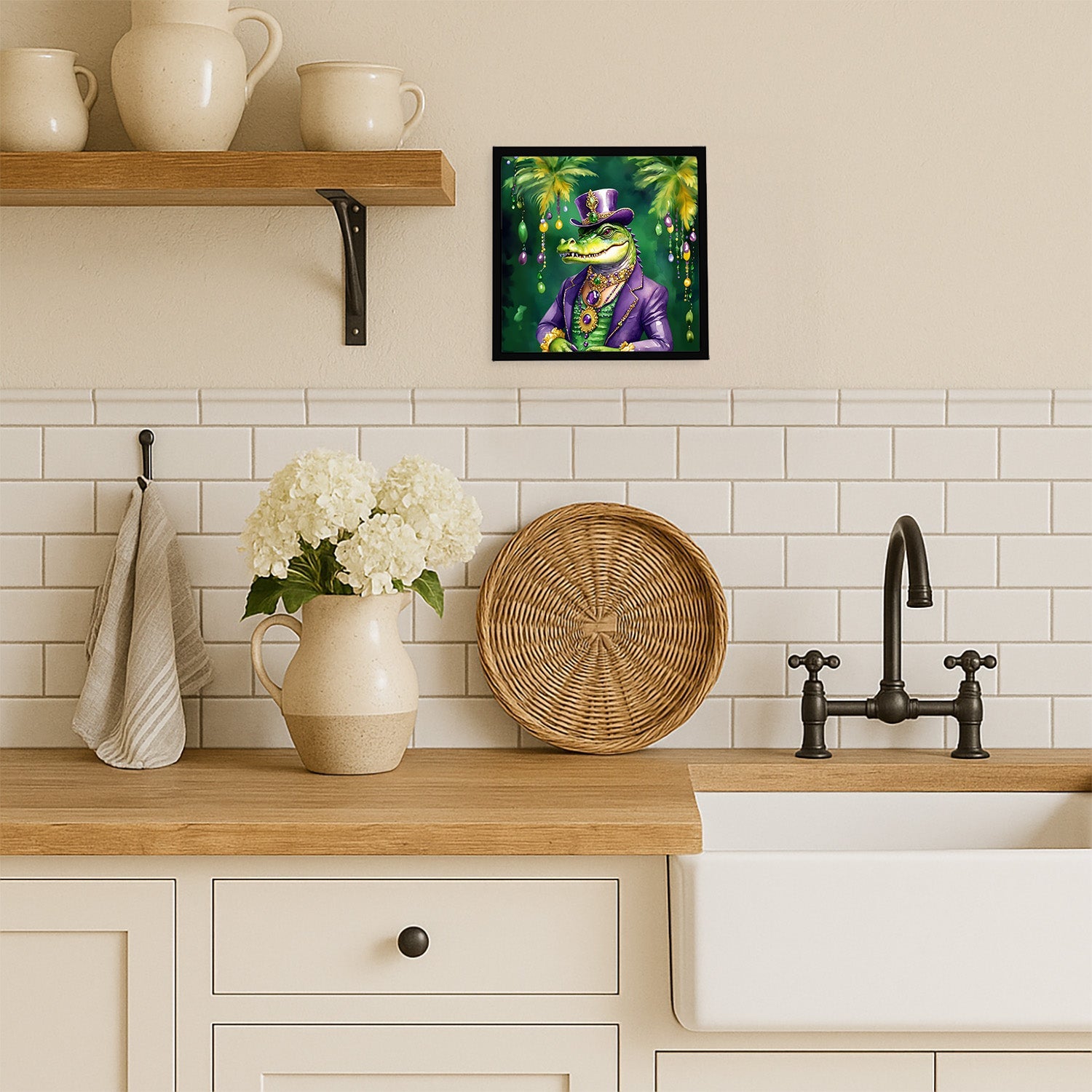 Alligator King of Mardi Gras Framed Metal Print Bathroom, Kitchen, Office, Home Decor Wall Art Ready to Hang, Square, 8X8