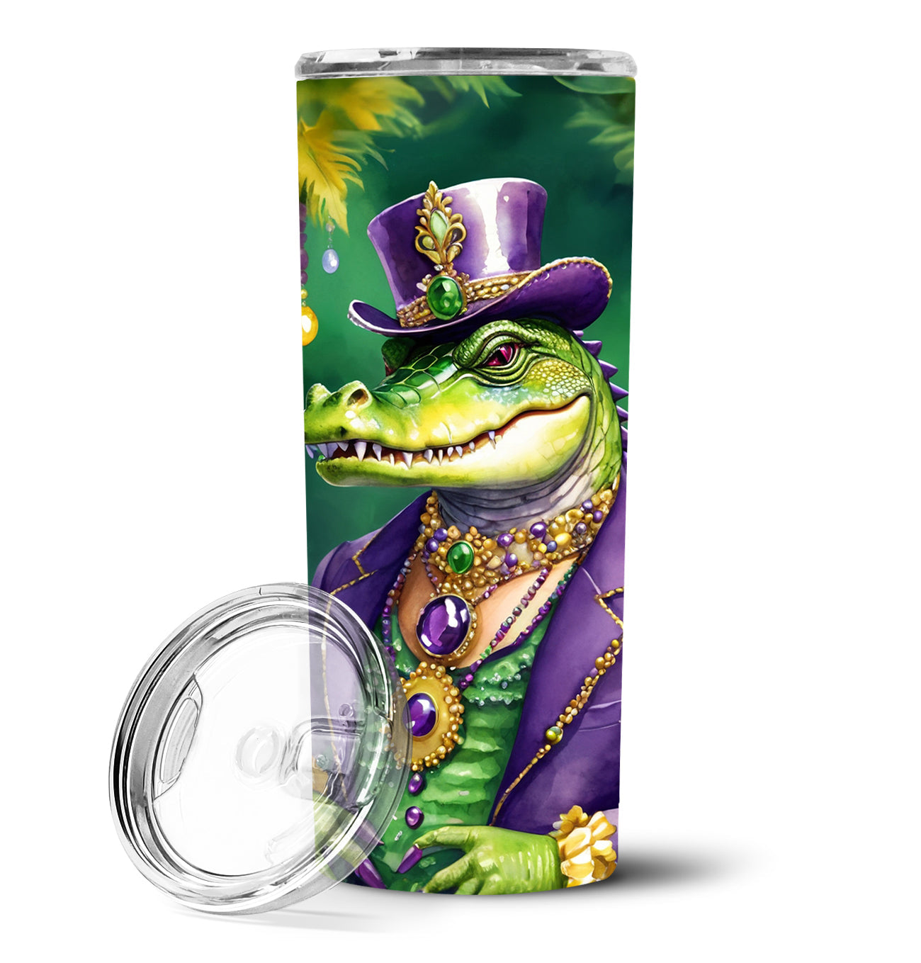 Alligator King of Mardi Gras Stainless Steel Skinny Tumbler 20 oz Vacuum Double Walled Reusable Insulated Travel Cup