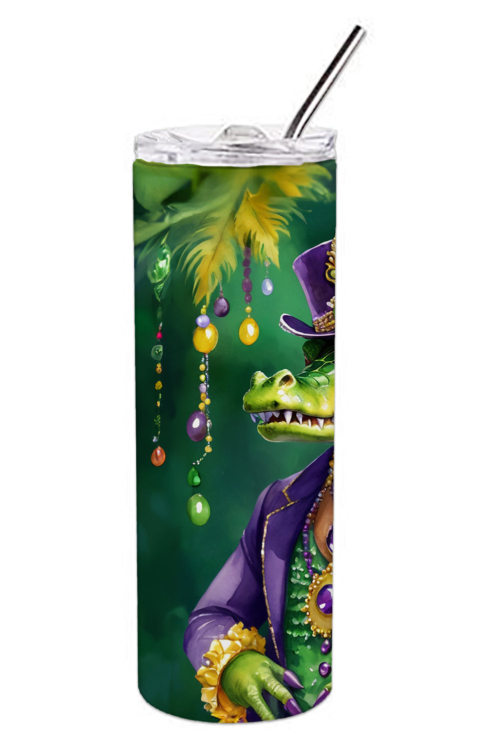 Alligator King of Mardi Gras Stainless Steel Skinny Tumbler 20 oz Vacuum Double Walled Reusable Insulated Travel Cup