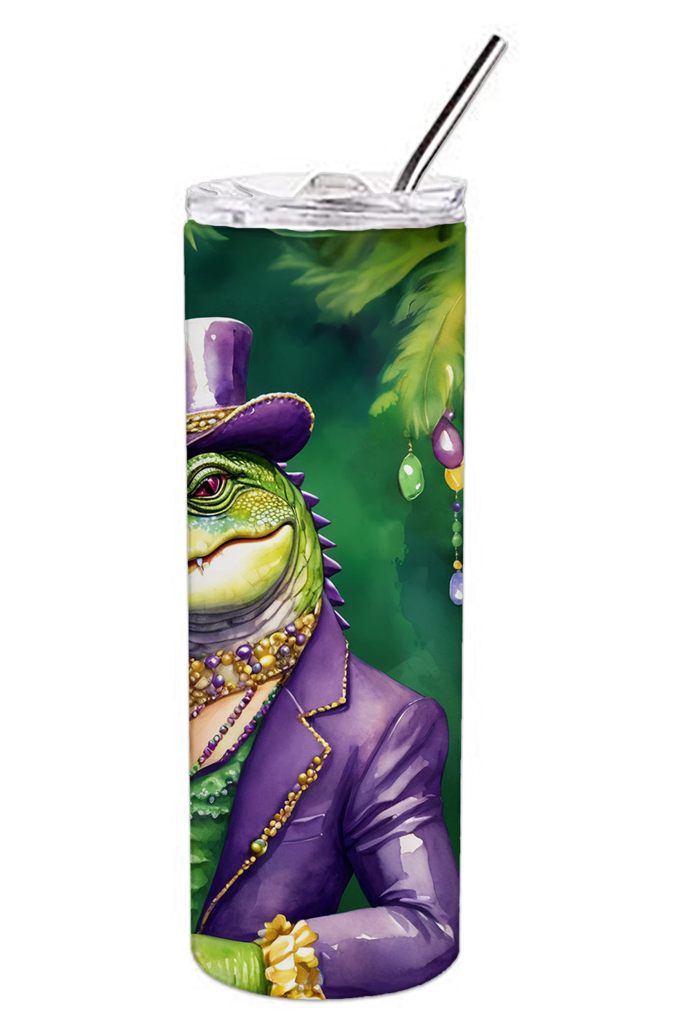 Alligator King of Mardi Gras Stainless Steel Skinny Tumbler 20 oz Vacuum Double Walled Reusable Insulated Travel Cup