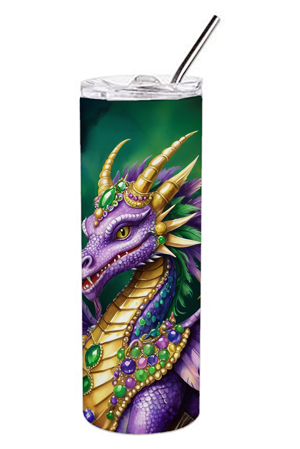 Dragon King of Mardi Gras Stainless Steel Skinny Tumbler 20 oz Vacuum Double Walled Reusable Insulated Travel Cup