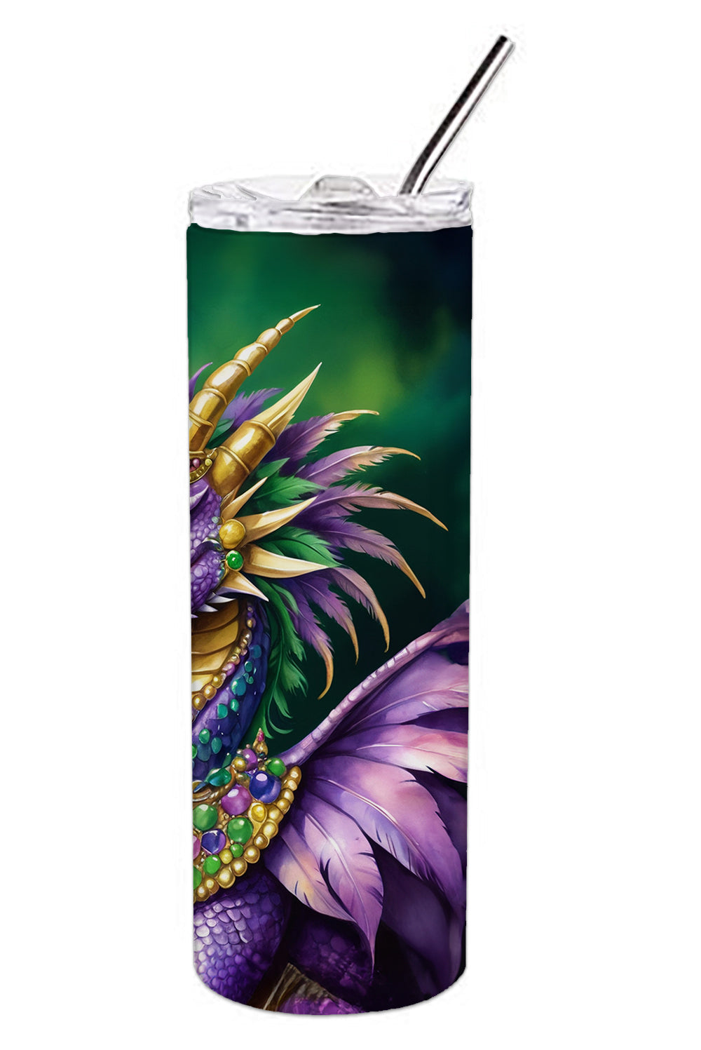 Dragon King of Mardi Gras Stainless Steel Skinny Tumbler 20 oz Vacuum Double Walled Reusable Insulated Travel Cup