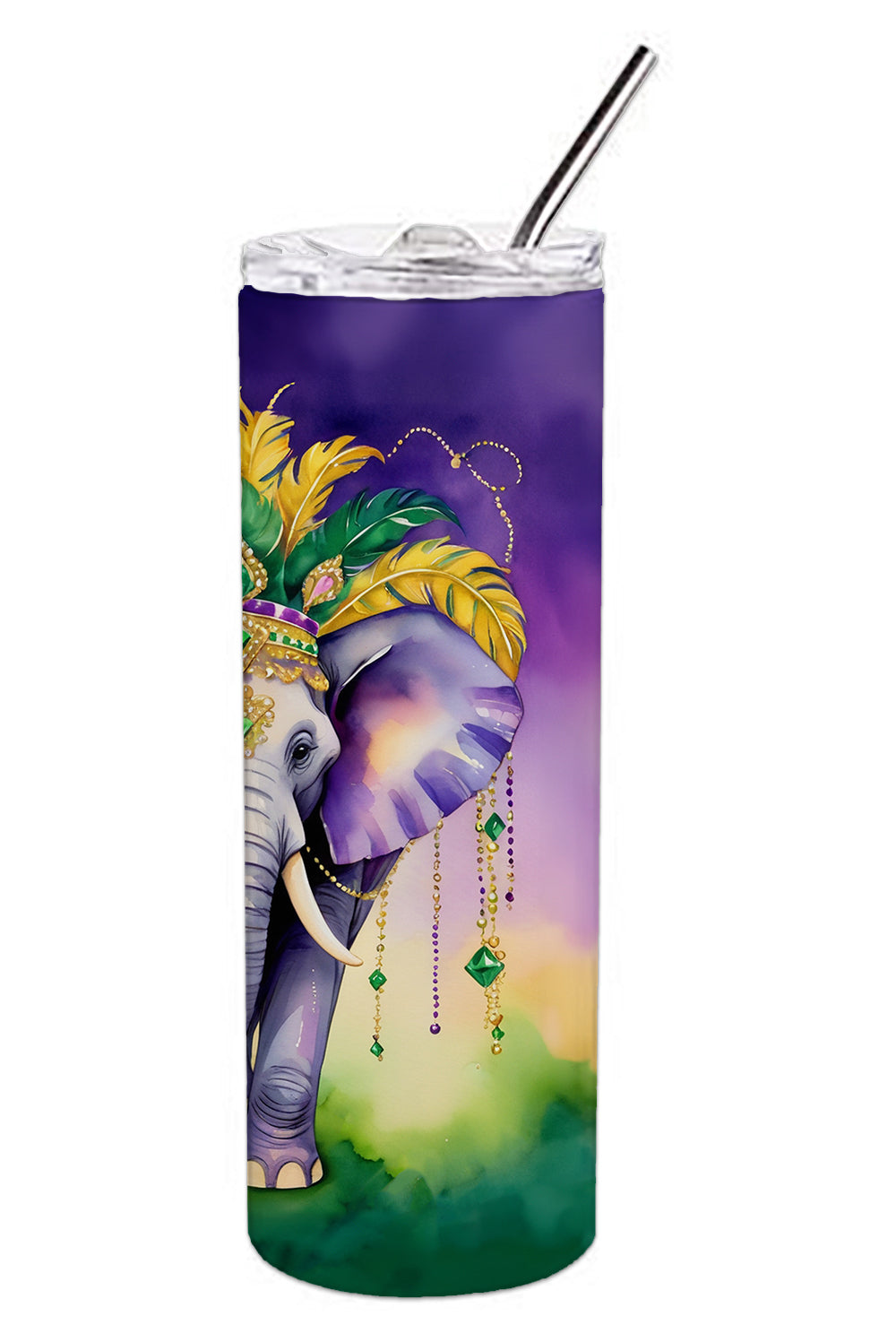 Elephant King of Mardi Gras Stainless Steel Skinny Tumbler 20 oz Vacuum Double Walled Reusable Insulated Travel Cup