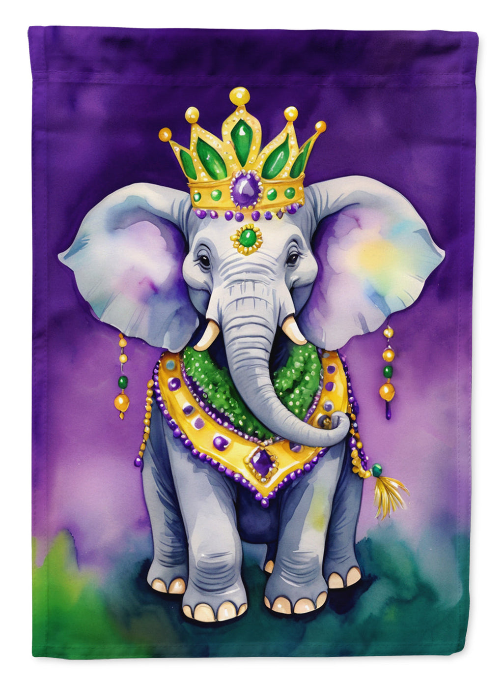 Elephant King of Mardi Gras House Flag 28x40 Porch Sleeve Pole Decorative Outside Yard Banner Artwork Wall Hanging, Polyester