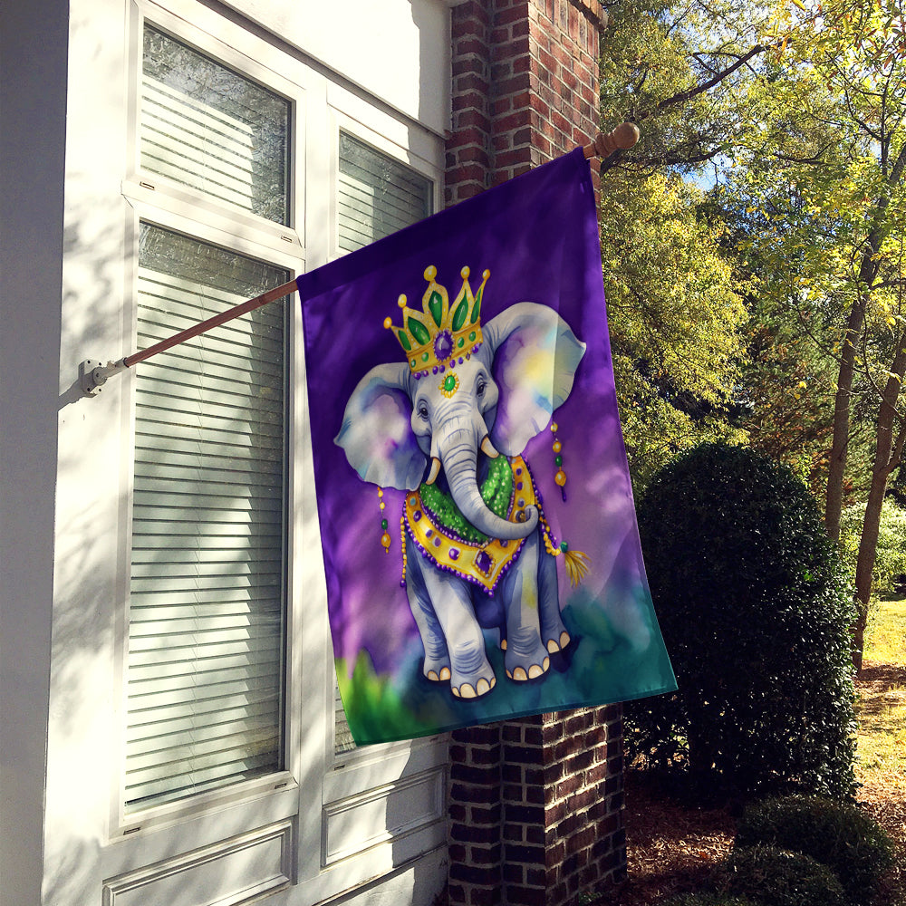 Elephant King of Mardi Gras House Flag 28x40 Porch Sleeve Pole Decorative Outside Yard Banner Artwork Wall Hanging, Polyester