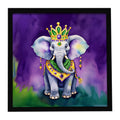 Elephant King of Mardi Gras Framed Metal Print Bathroom, Kitchen, Office, Home Decor Wall Art Ready to Hang, Square, 8X8