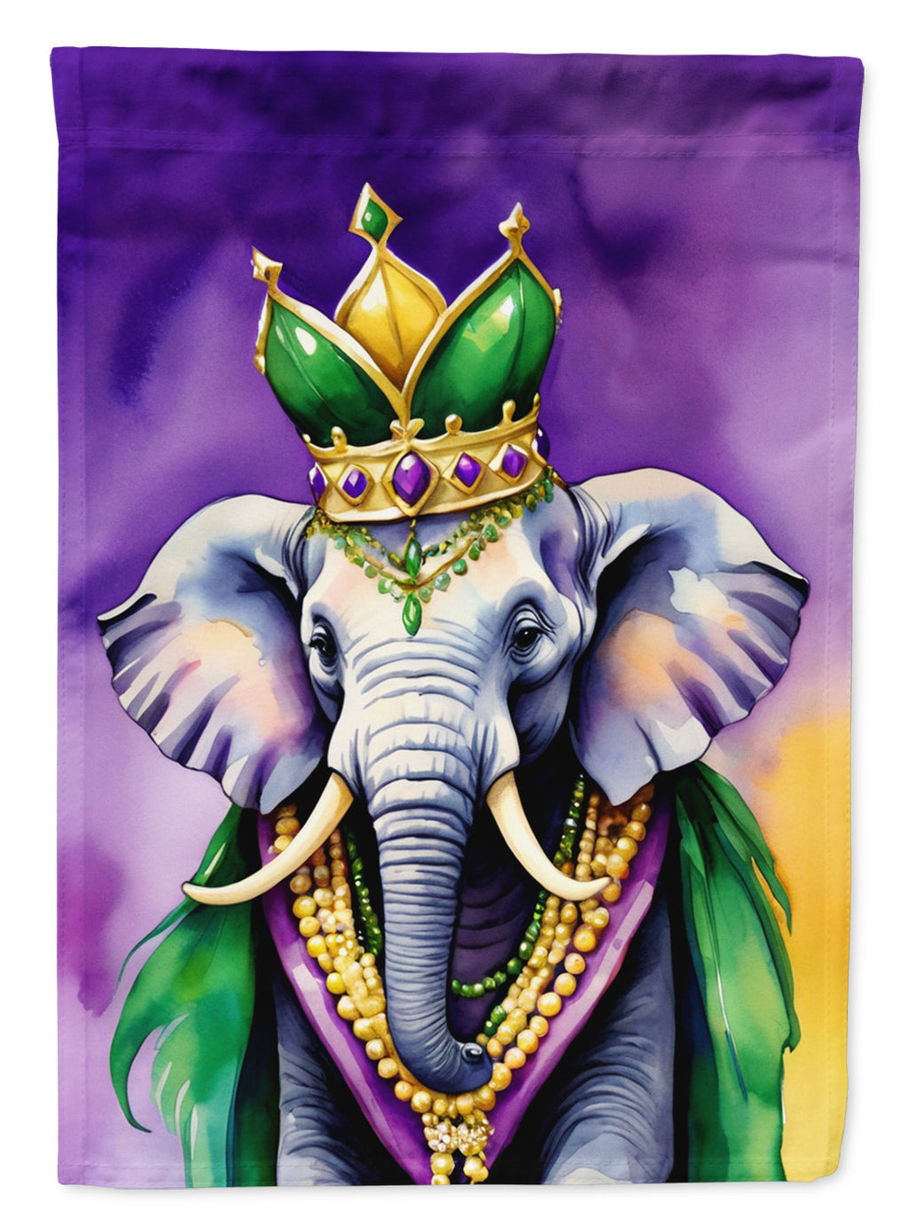 Elephant King of Mardi Gras House Flag 28x40 Porch Sleeve Pole Decorative Outside Yard Banner Artwork Wall Hanging, Polyester