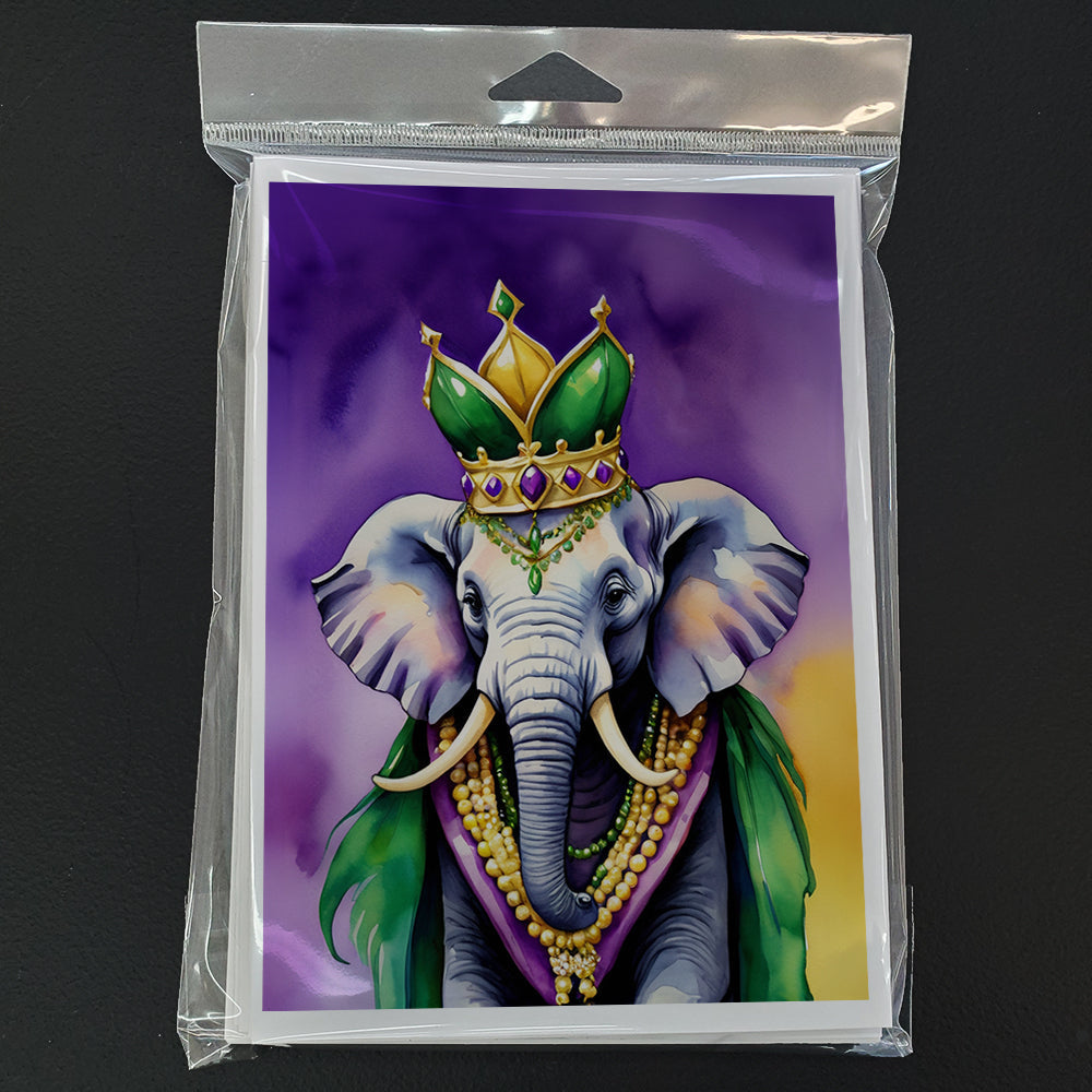 Elephant King of Mardi Gras Greeting Cards Pack of 8 Blank Cards with Envelopes Whimsical A7 Size 5x7