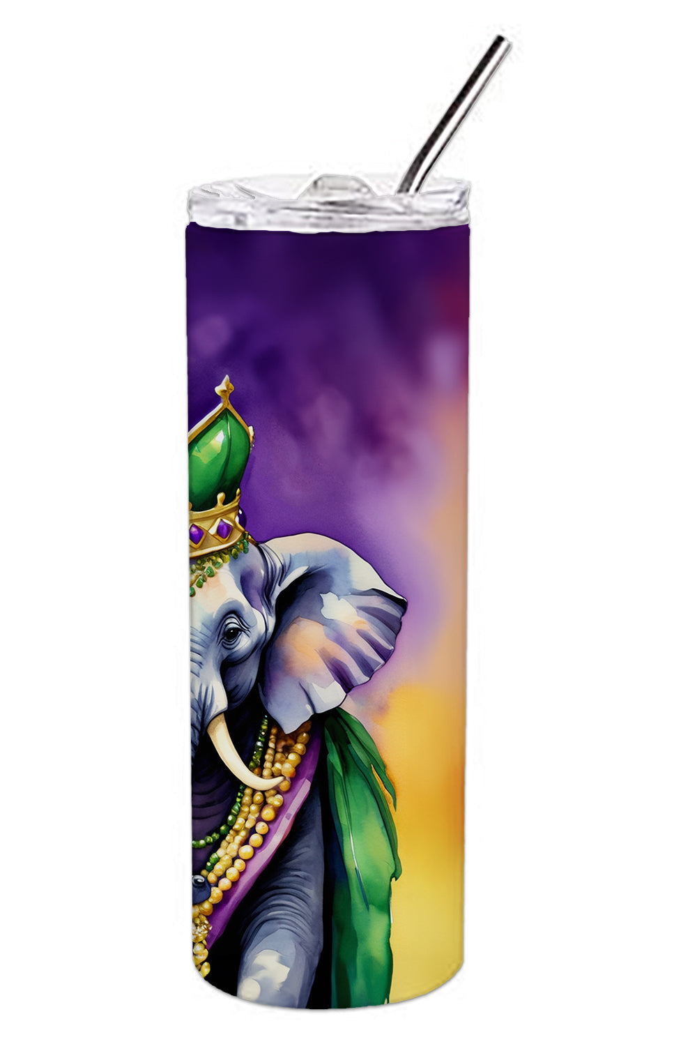 Elephant King of Mardi Gras Stainless Steel Skinny Tumbler 20 oz Vacuum Double Walled Reusable Insulated Travel Cup