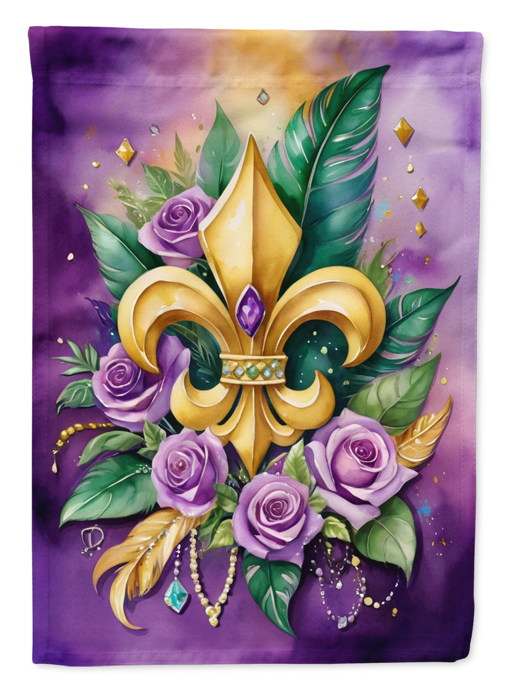 Fleur de lis Mardi Gras House Flag 28x40 Porch Sleeve Pole Decorative Outside Yard Banner Artwork Wall Hanging, Polyester