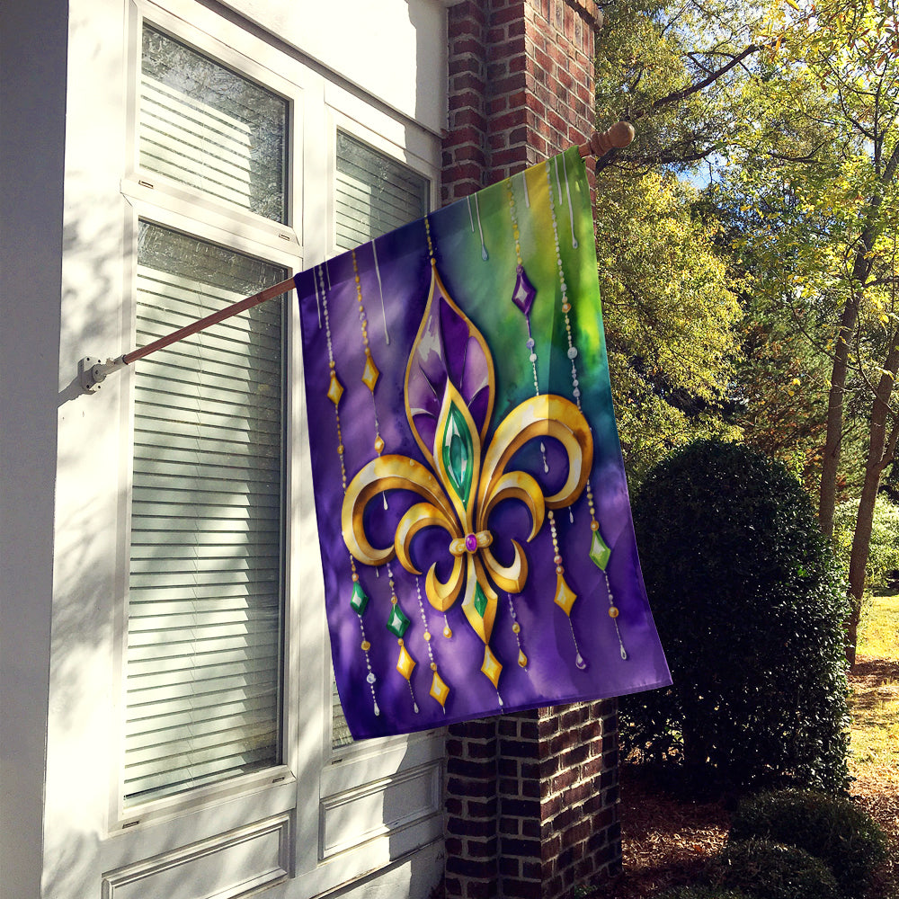 Fleur de lis Mardi Gras House Flag 28x40 Porch Sleeve Pole Decorative Outside Yard Banner Artwork Wall Hanging, Polyester