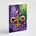 Fleur de lis Mardi Gras Greeting Cards Pack of 8 Blank Cards with Envelopes Whimsical A7 Size 5x7