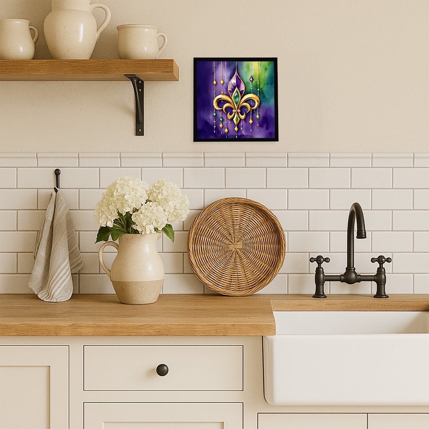 Fleur de lis Mardi Gras Framed Metal Print Bathroom, Kitchen, Office, Home Decor Wall Art Ready to Hang, Square, 8X8
