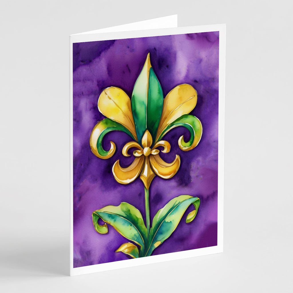 Fleur de lis Mardi Gras Greeting Cards Pack of 8 Blank Cards with Envelopes Whimsical A7 Size 5x7