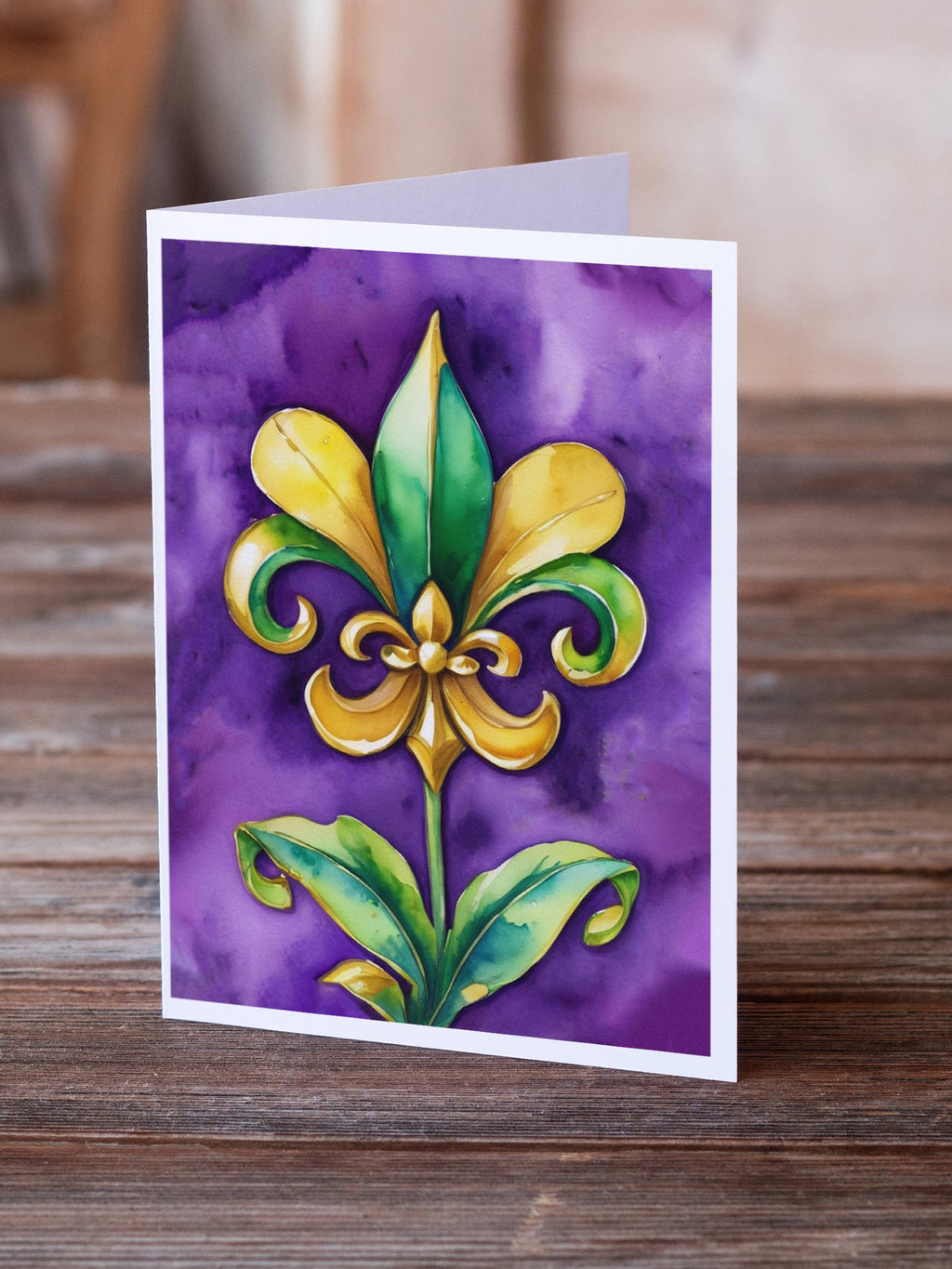 Fleur de lis Mardi Gras Greeting Cards Pack of 8 Blank Cards with Envelopes Whimsical A7 Size 5x7