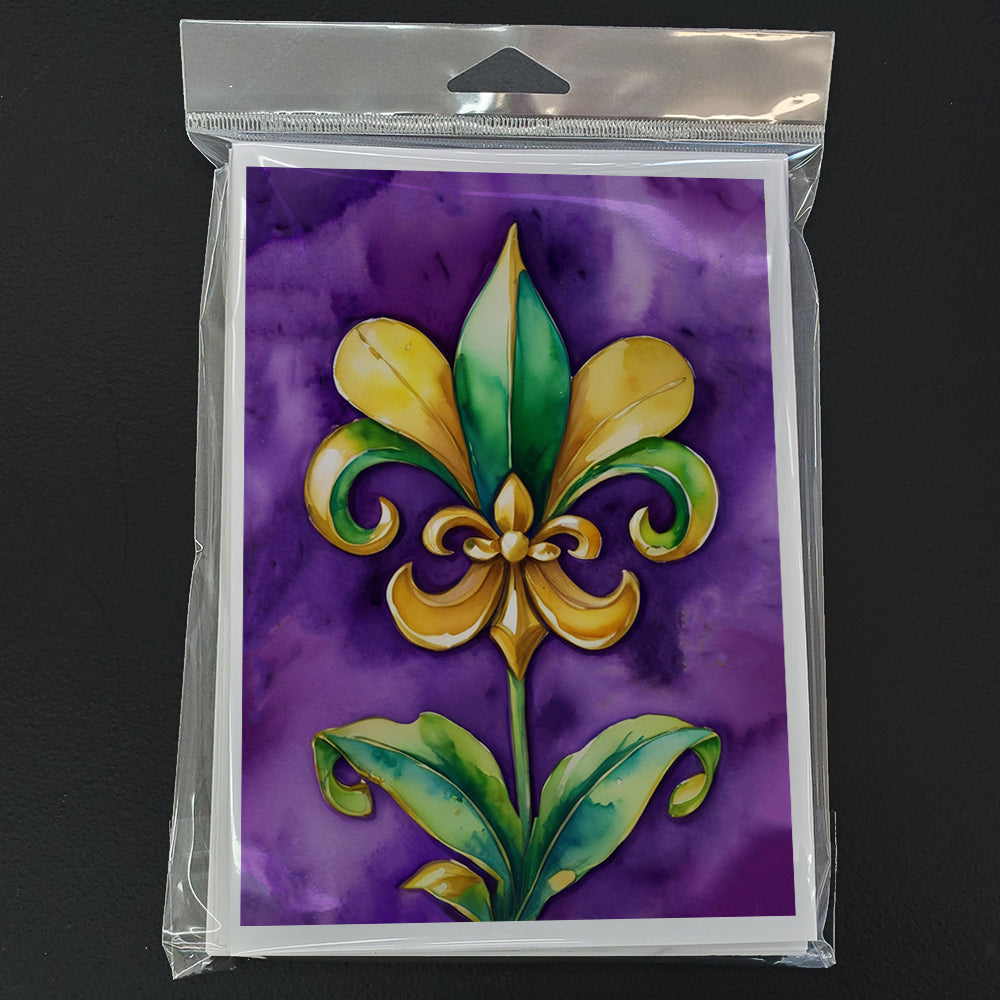 Fleur de lis Mardi Gras Greeting Cards Pack of 8 Blank Cards with Envelopes Whimsical A7 Size 5x7