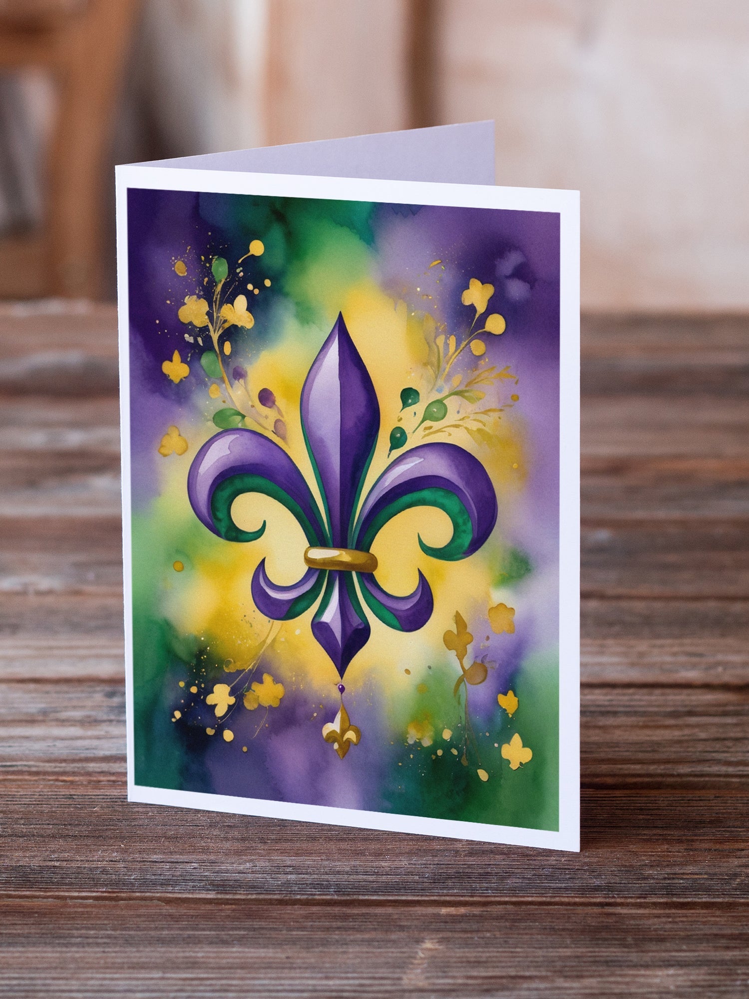 Fleur de lis Mardi Gras Greeting Cards Pack of 8 Blank Cards with Envelopes Whimsical A7 Size 5x7