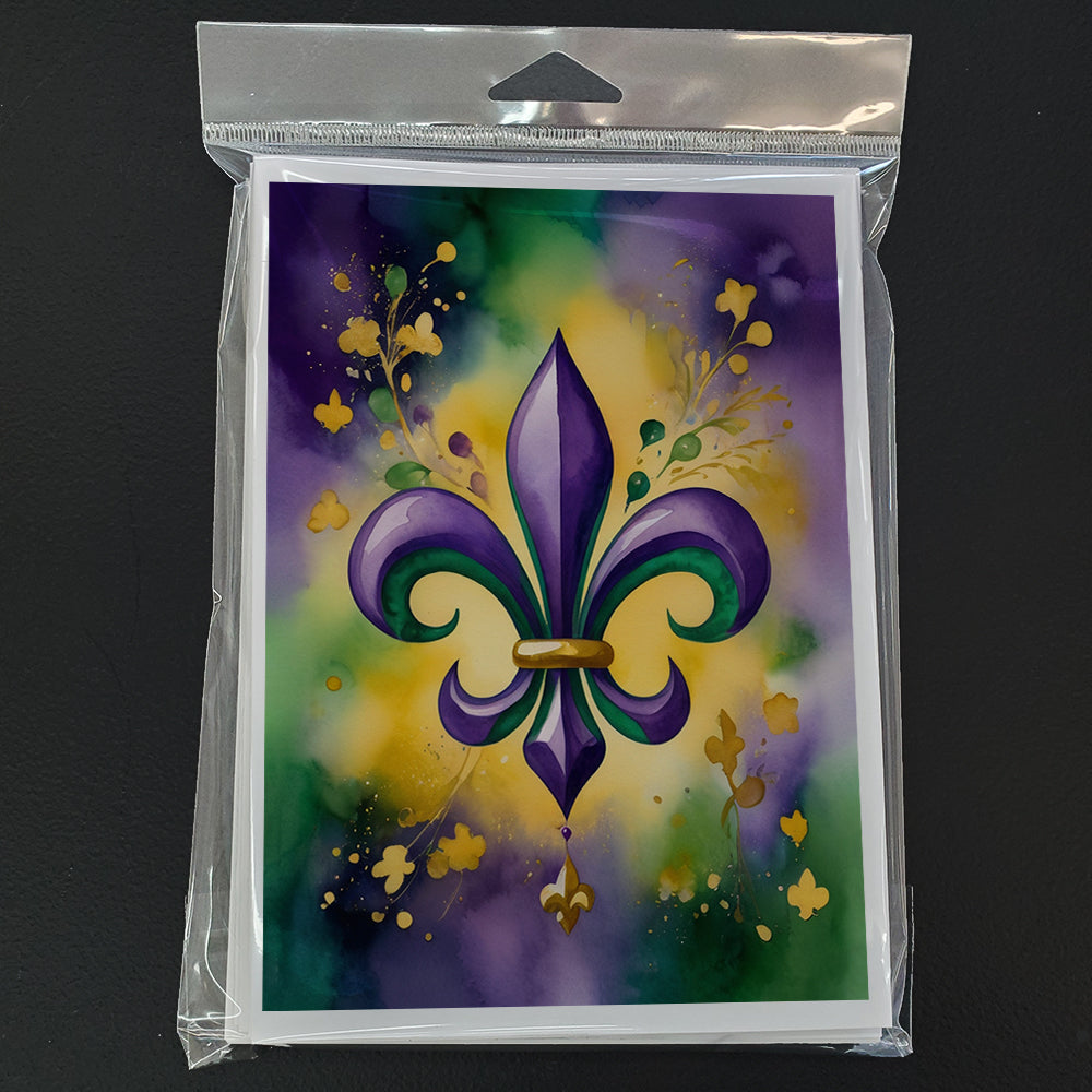 Fleur de lis Mardi Gras Greeting Cards Pack of 8 Blank Cards with Envelopes Whimsical A7 Size 5x7