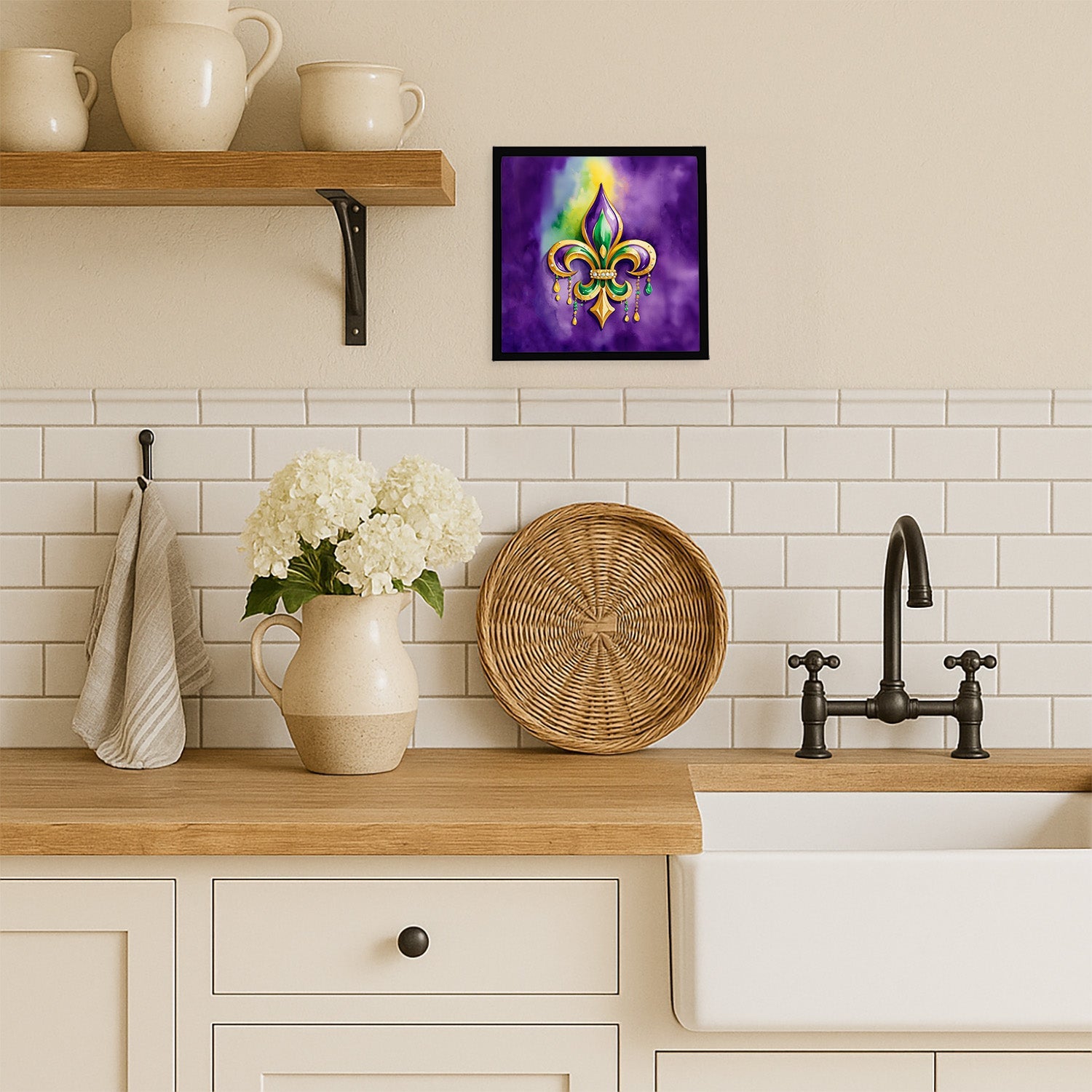 Fleur de lis Mardi Gras Framed Metal Print Bathroom, Kitchen, Office, Home Decor Wall Art Ready to Hang, Square, 8X8