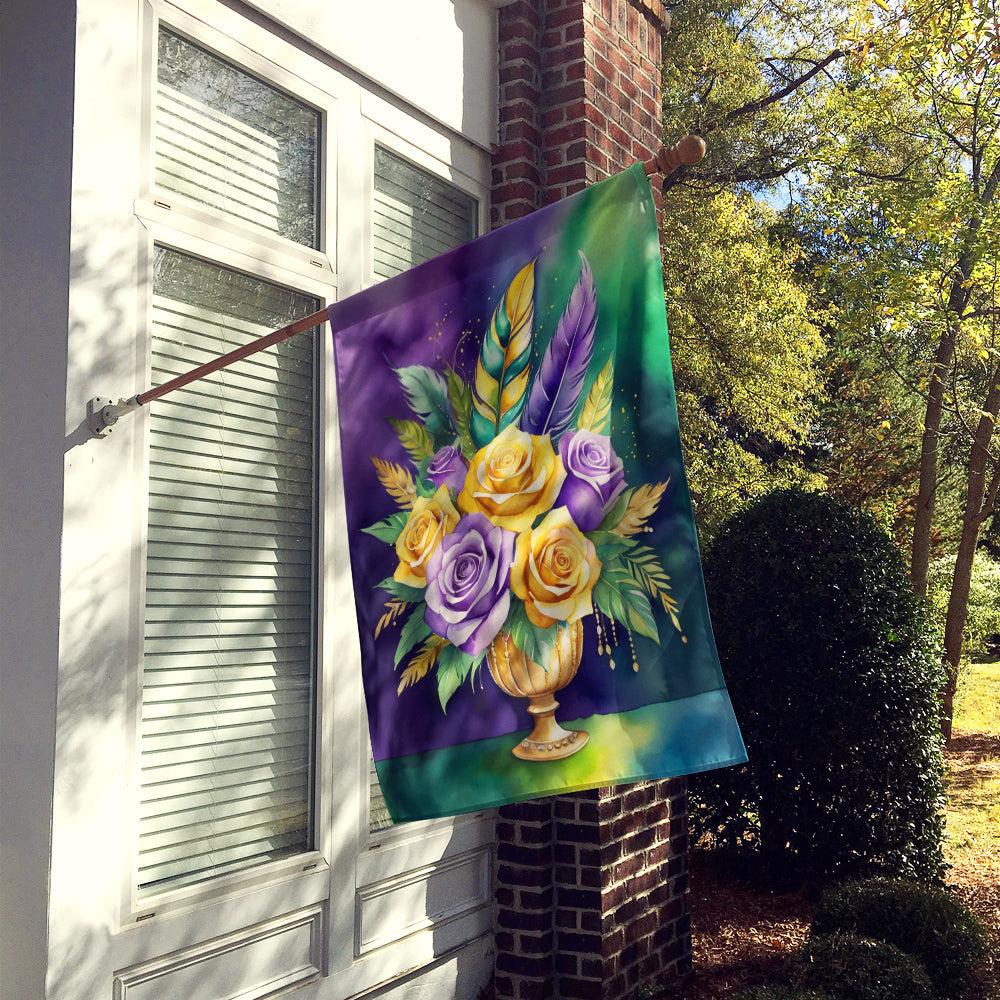 Flowers Mardi Gras House Flag 28x40 Porch Sleeve Pole Decorative Outside Yard Banner Artwork Wall Hanging, Polyester