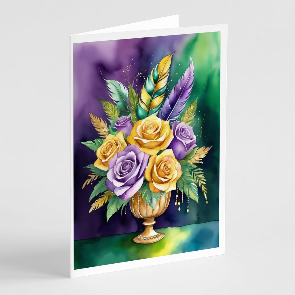 Flowers Mardi Gras Greeting Cards Pack of 8 Blank Cards with Envelopes Whimsical A7 Size 5x7
