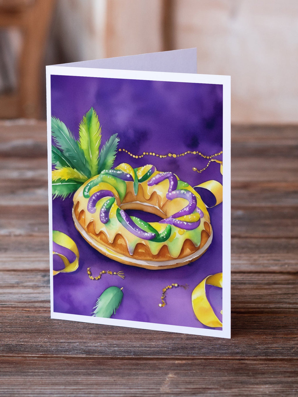 King Cake Mardi Gras Greeting Cards Pack of 8 Blank Cards with Envelopes Whimsical A7 Size 5x7