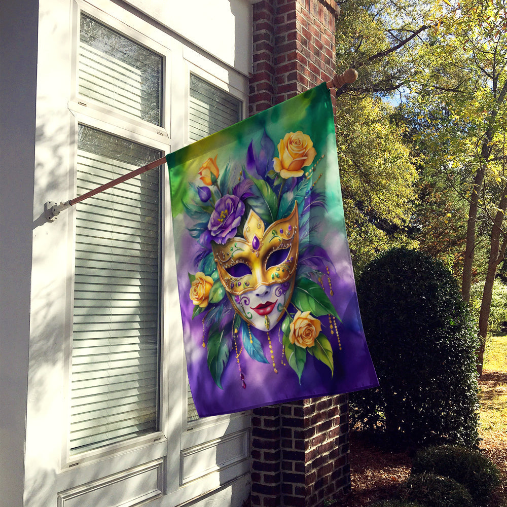 Mask Mardi Gras House Flag 28x40 Porch Sleeve Pole Decorative Outside Yard Banner Artwork Wall Hanging, Polyester