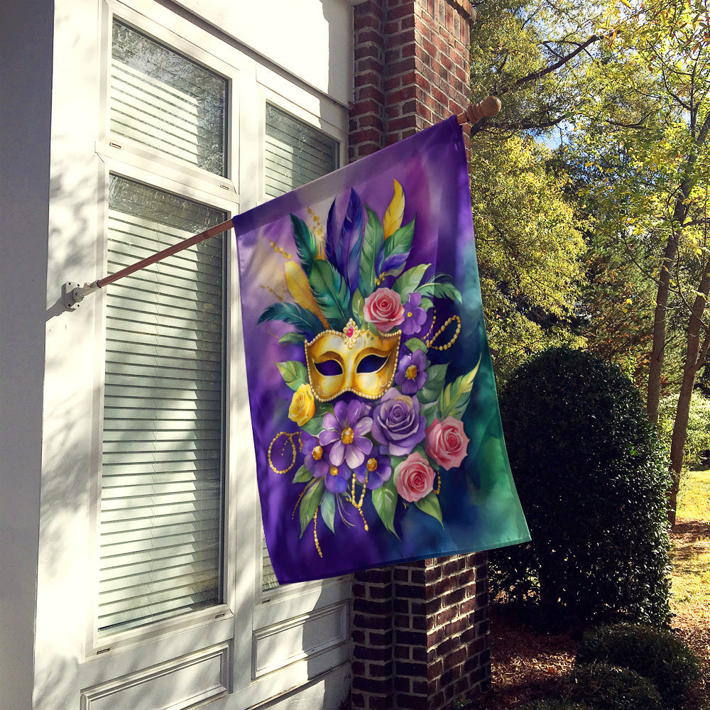 Mask Mardi Gras House Flag 28x40 Porch Sleeve Pole Decorative Outside Yard Banner Artwork Wall Hanging, Polyester