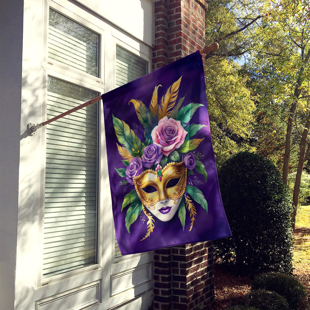 Mask Mardi Gras House Flag 28x40 Porch Sleeve Pole Decorative Outside Yard Banner Artwork Wall Hanging, Polyester