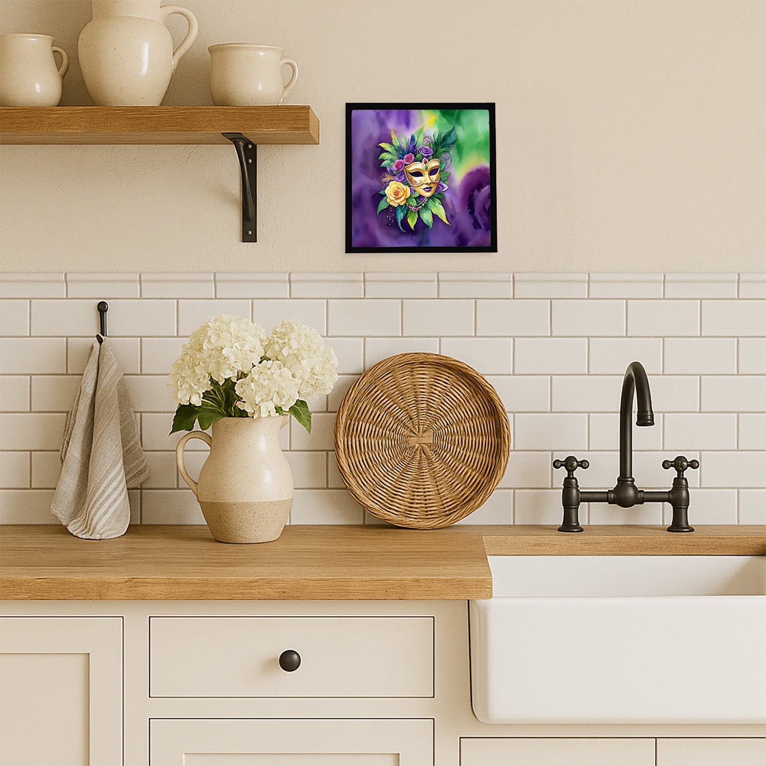 Mask Mardi Gras Framed Metal Print Bathroom, Kitchen, Office, Home Decor Wall Art Ready to Hang, Square, 8X8