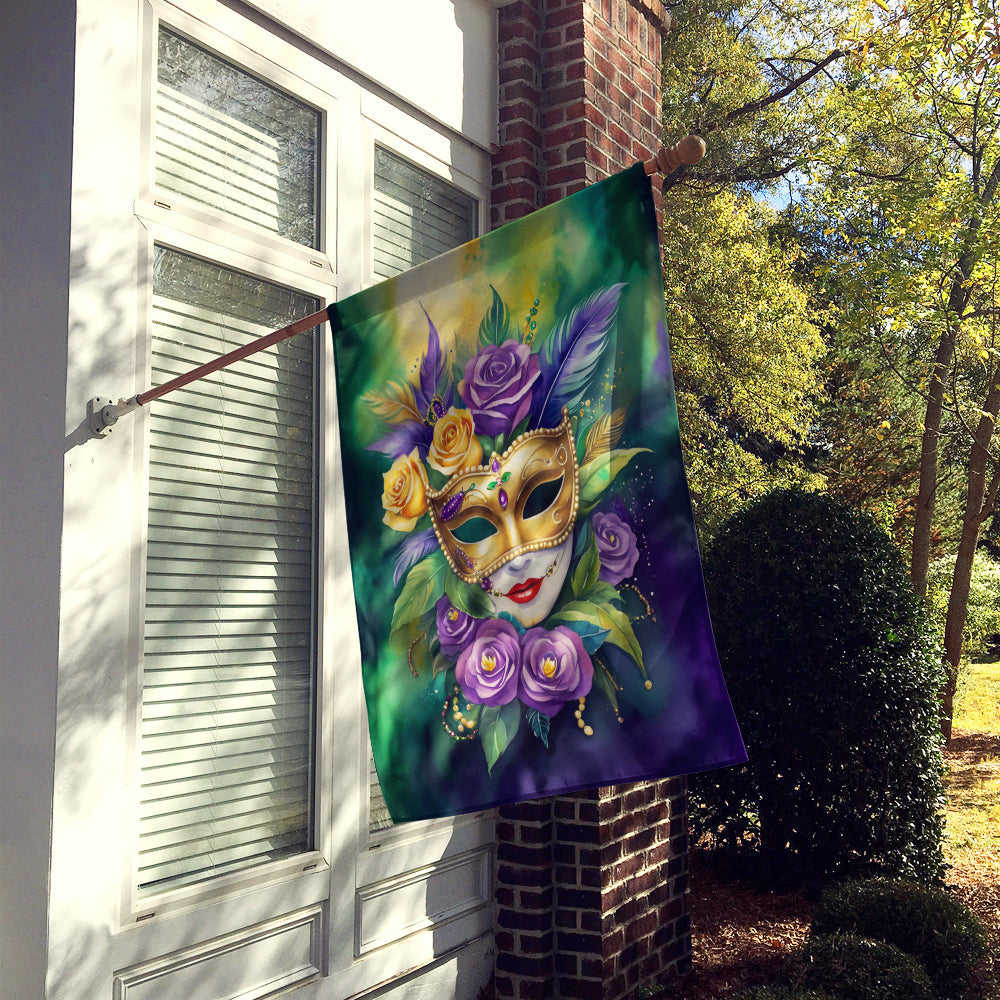 Mask Mardi Gras House Flag 28x40 Porch Sleeve Pole Decorative Outside Yard Banner Artwork Wall Hanging, Polyester