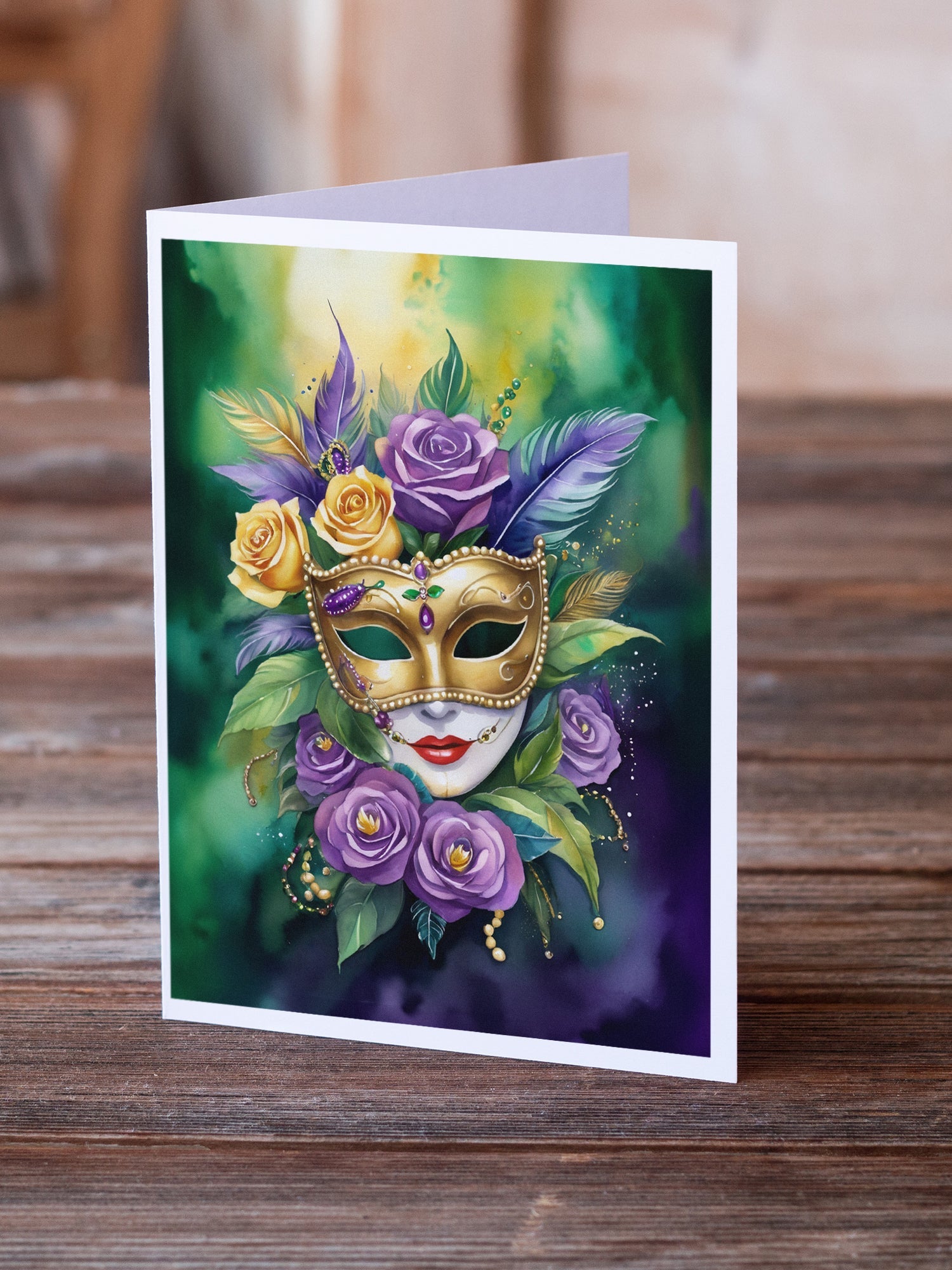 Mask Mardi Gras Greeting Cards Pack of 8 Blank Cards with Envelopes Whimsical A7 Size 5x7