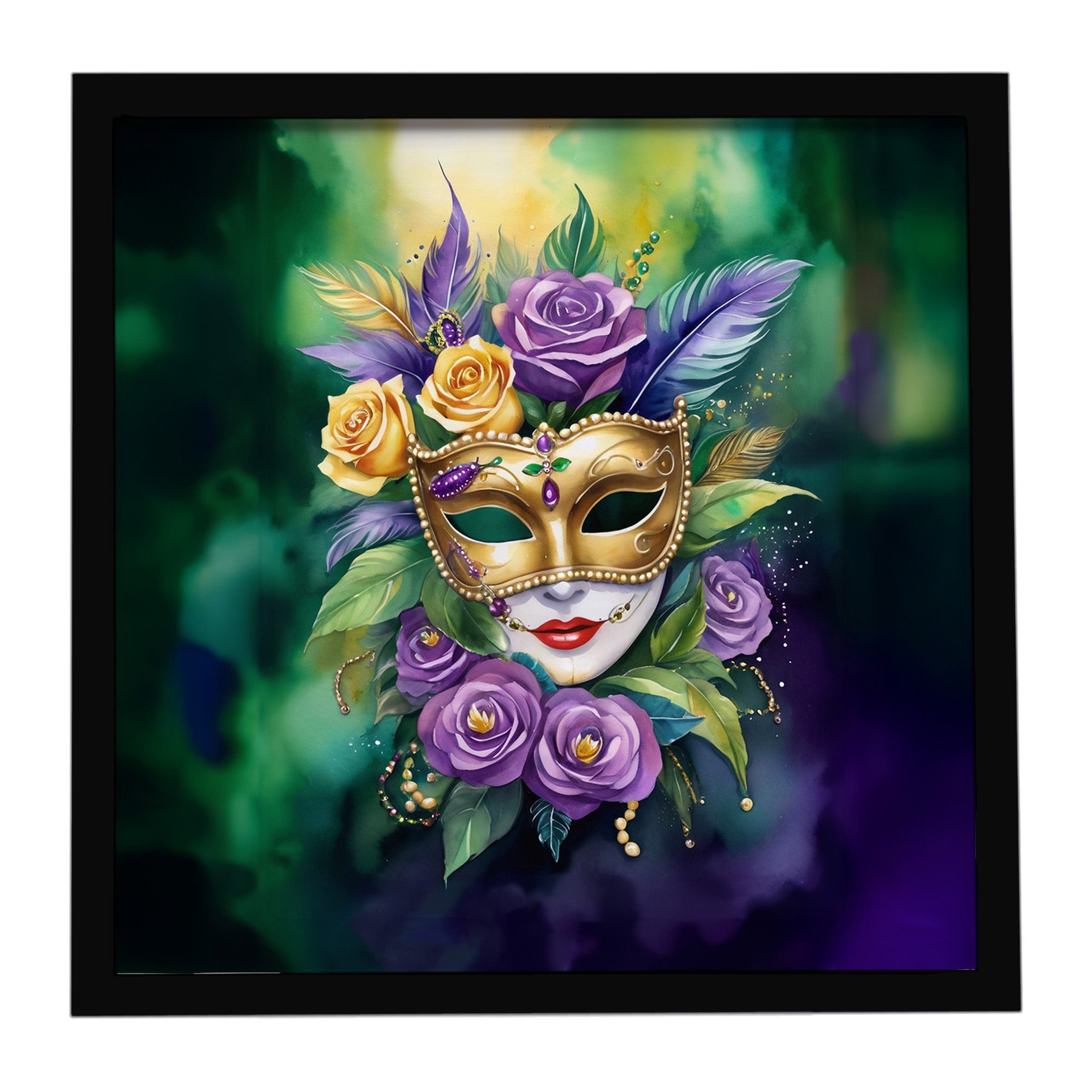 Mask Mardi Gras Framed Metal Print Bathroom, Kitchen, Office, Home Decor Wall Art Ready to Hang, Square, 8X8