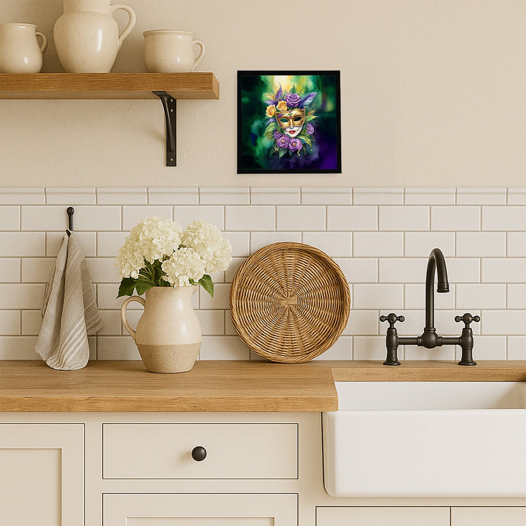 Mask Mardi Gras Framed Metal Print Bathroom, Kitchen, Office, Home Decor Wall Art Ready to Hang, Square, 8X8