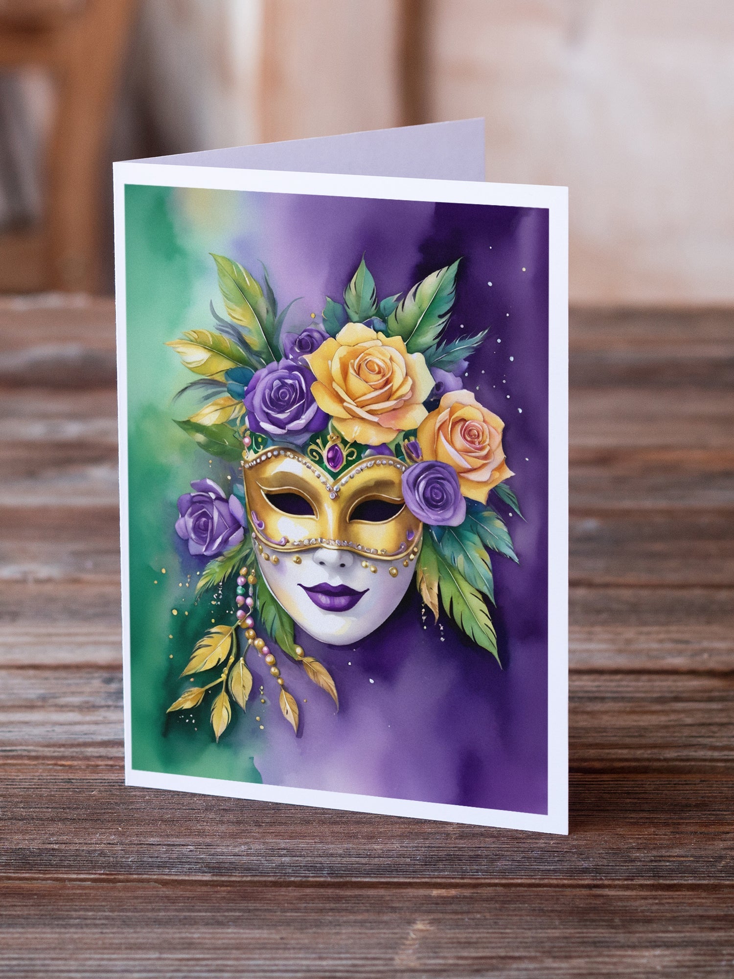 Mask Mardi Gras Greeting Cards Pack of 8 Blank Cards with Envelopes Whimsical A7 Size 5x7